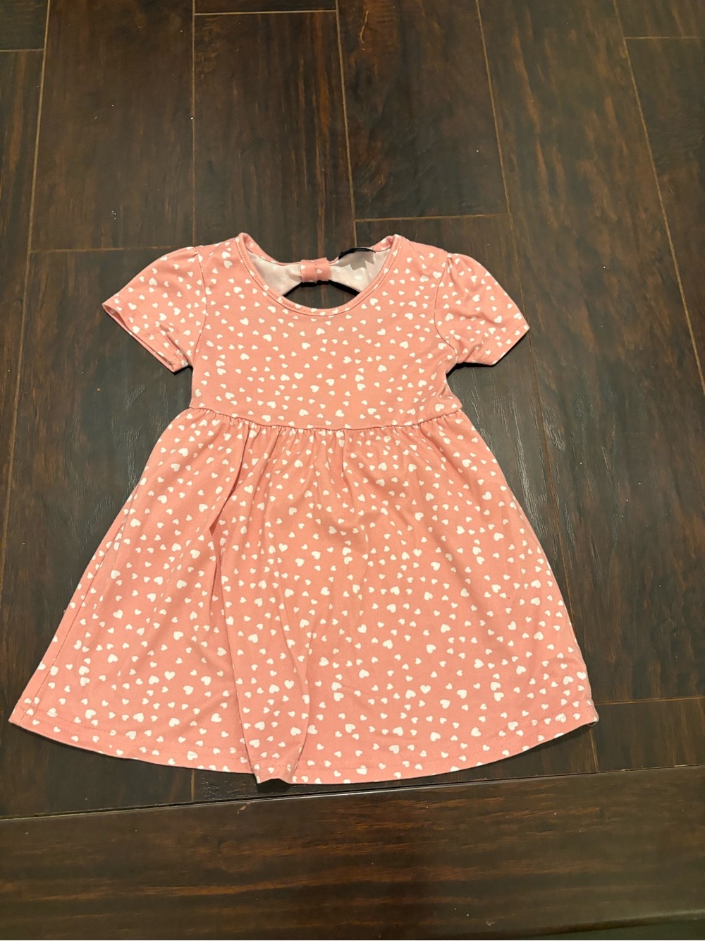 Picapino Girls 3T Pink Heart Print Dress Bow Back Short Sleeve